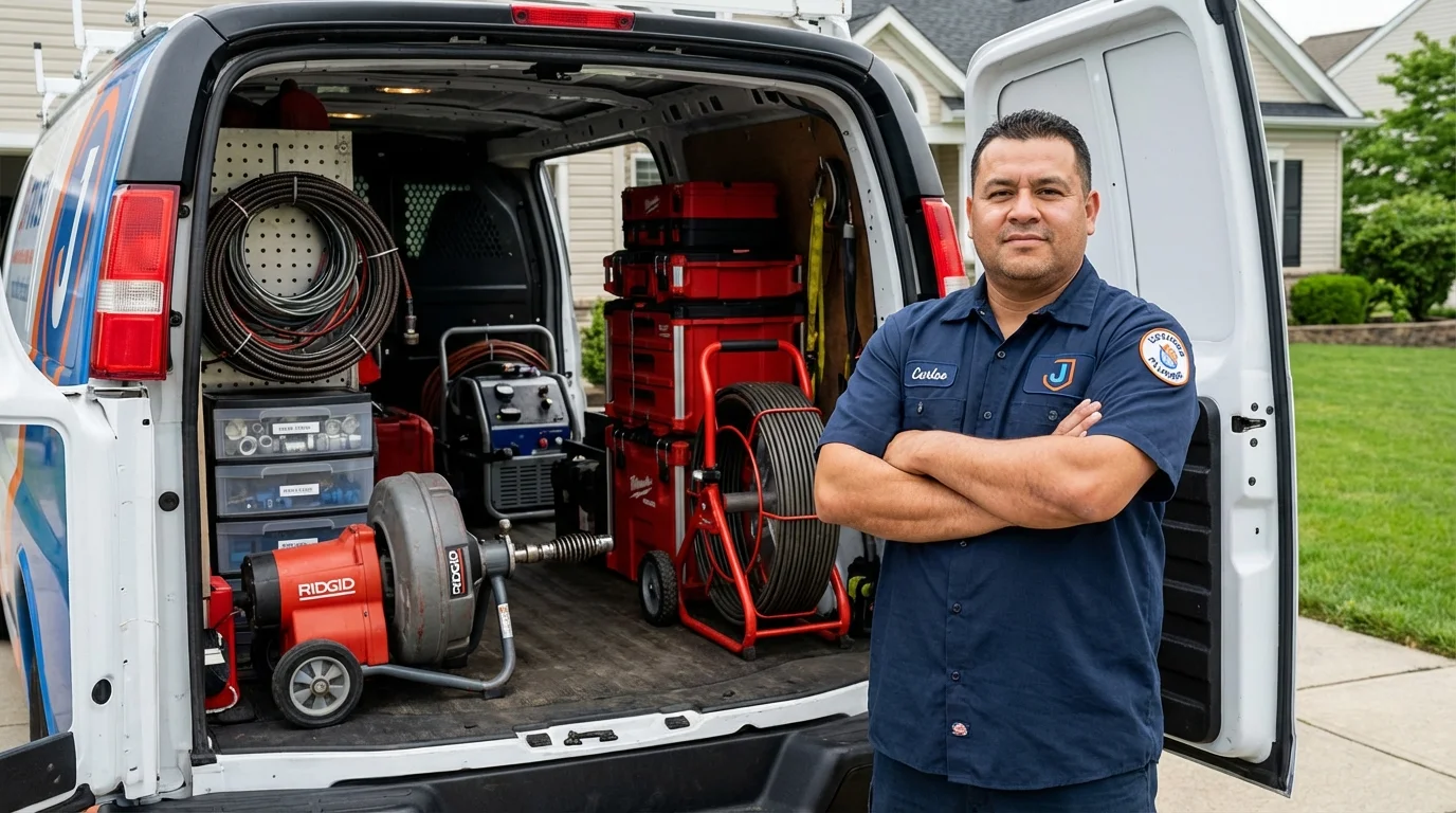 Professional drain cleaning equipment and Johns Plumbing LLC plumber in Bowie