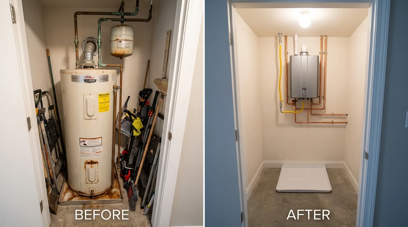 Tank water heater versus wall-mounted tankless unit comparison for Bowie, MD homeowners
