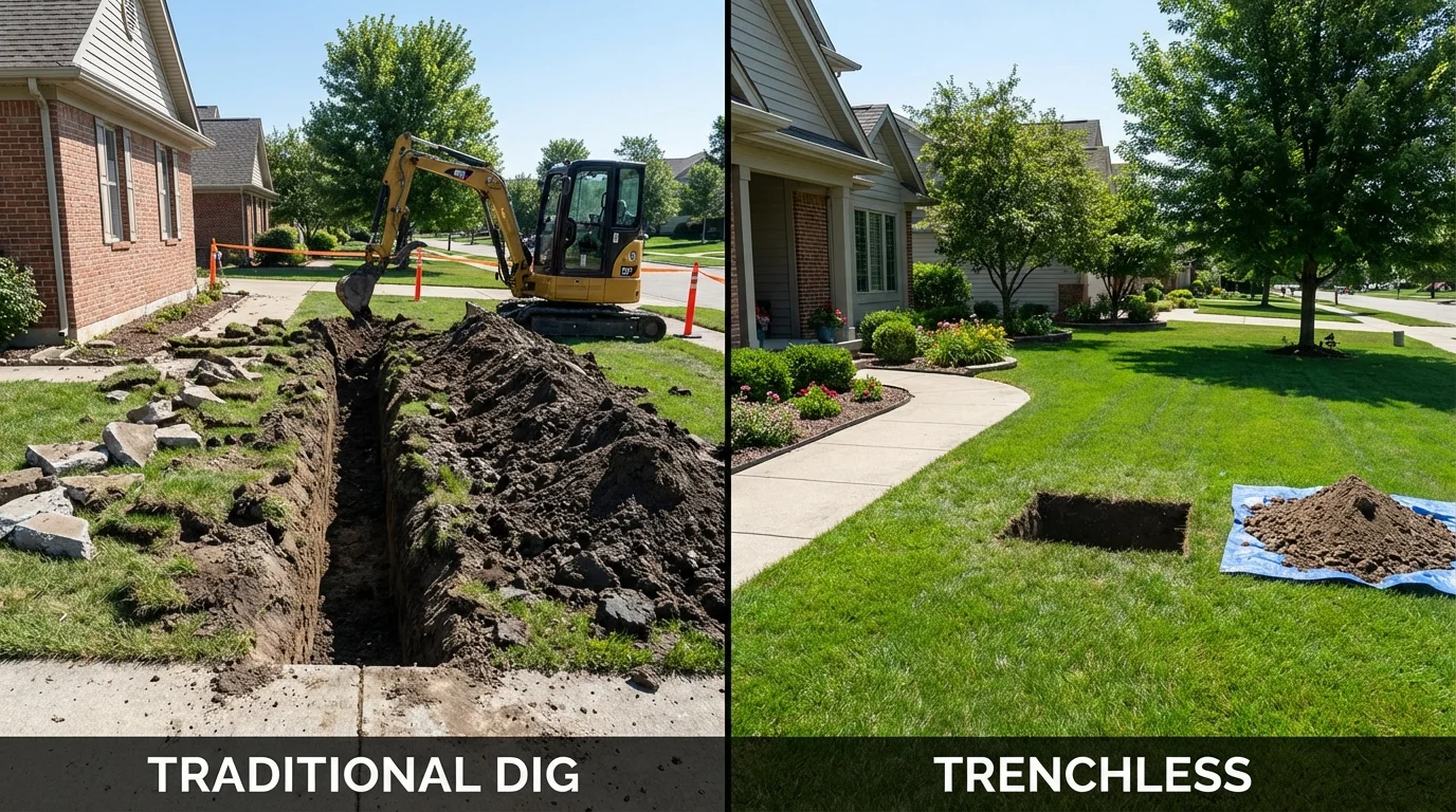 Trenchless sewer repair with minimal yard damage versus traditional excavation in Bowie, MD